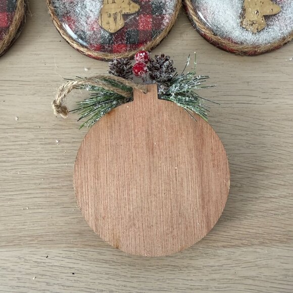 Rustic Buffalo Plaid Christmas Ornaments Deer Design Pine Accents Total 15 - Picture 3 of 3